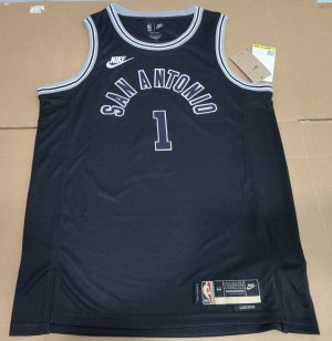 NBA 1 Wembanyama Spurs 22-23 Classic Maillot noir avec brodé logos